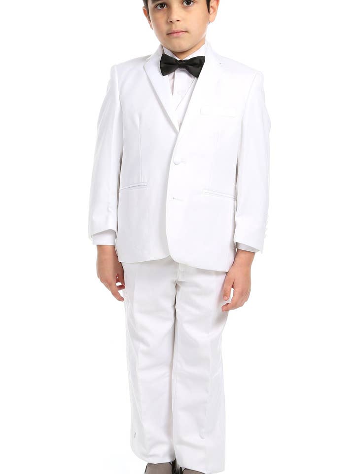 Boys KTUX Modern Fit Notch Lapel 3 Piece White Tuxedo Set for wholesale by Ferrecci