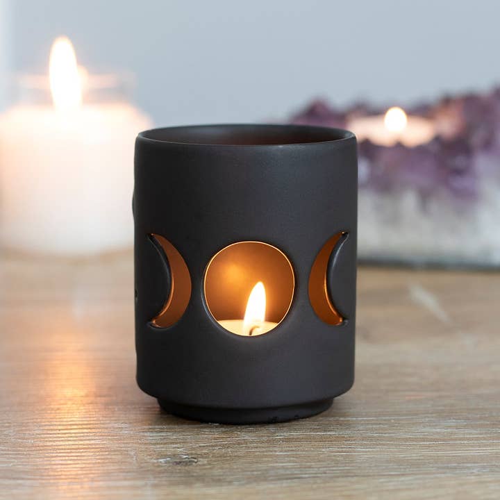 Something Different Wholesale - Wholesale Candle Holder - Small Black Triple Moon Cut Out Tealight Candle Holder