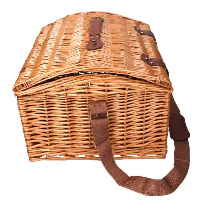 Natural Bombé Wicker Picnic Basket with Shoulder Strap Rectangular for wholesale on Faire