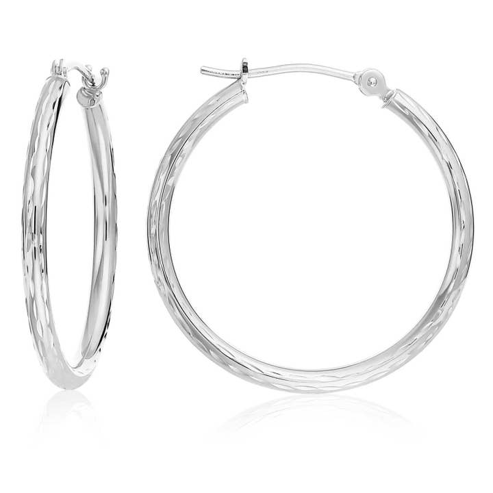 14k White Gold Diamond-Cut Hoop Earrings for wholesale by NY Gold & Silver Trading Inc.