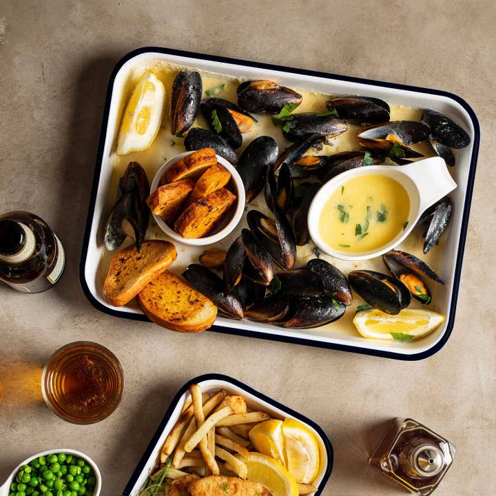 TableCraft Products Company - Wholesale Serving Tray - Canteen Collection Melamine Tray, White/Black, 13 x 9.5"3