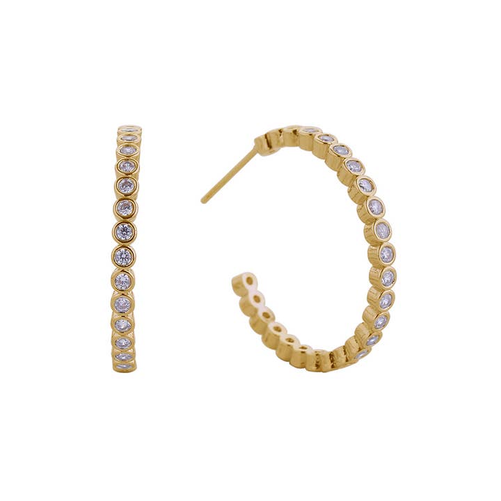 Hana - Wholesale Hoop Earrings - 14K Link Round CZ Hoop Post Earring2