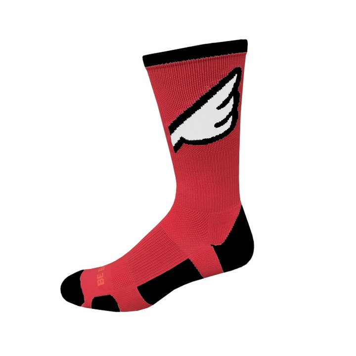 Wingman - Red & Black. American Made Unique Athletic Socks for wholesale by Boldfoot Socks