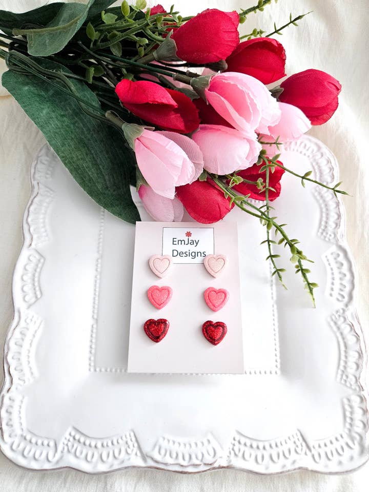 Lot de clous en pâte polymère Glitter Ombre Heart pour la vente par EmJay Designs