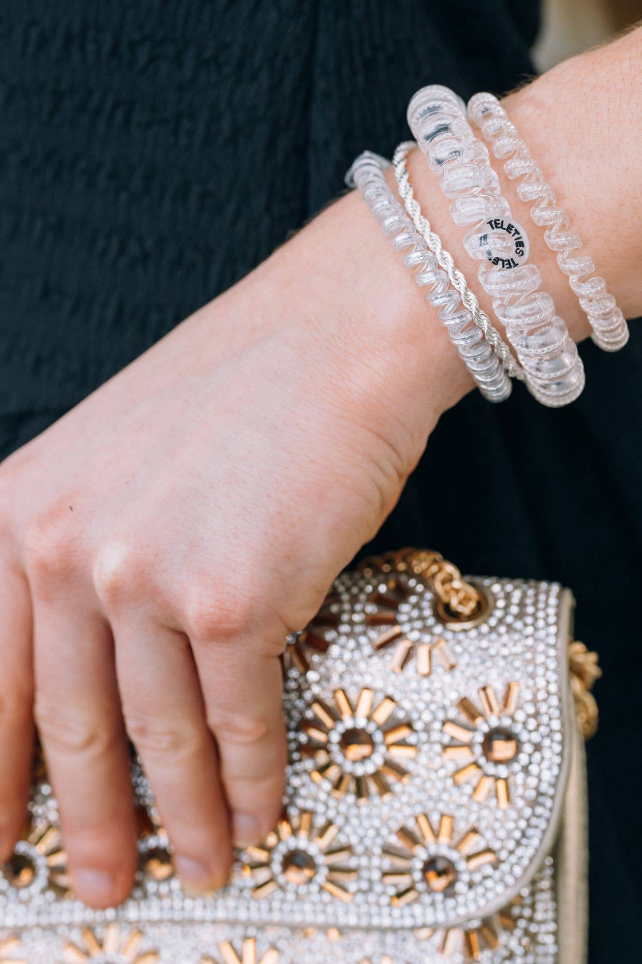 TELETIES – Elástico para cabelo - Mulher por atacado – Espirais de Cabelo | Pequeno | Prateado Laços de Cabelo3