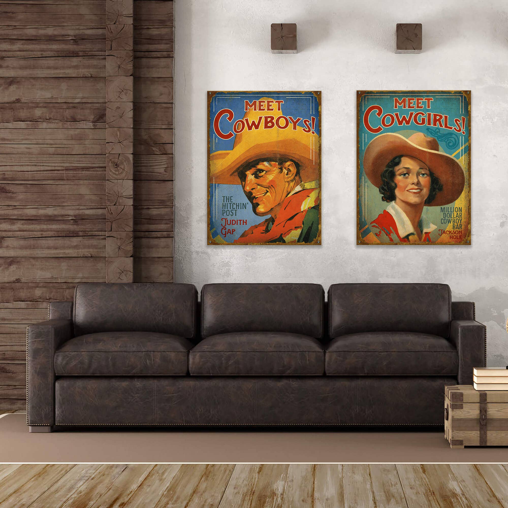 Old Wood Signs - Vente Pancarte - Rencontrez les Cowboys - Art mural en bois et métal5