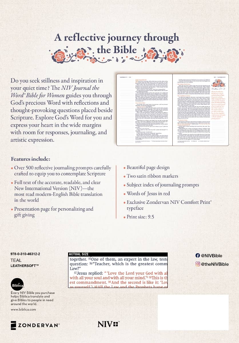 HarperCollins Christian Publishing - Wholesale Journal/Diary - NIV Journal The Word Bible For Women Leathersoft Teal/Gold13