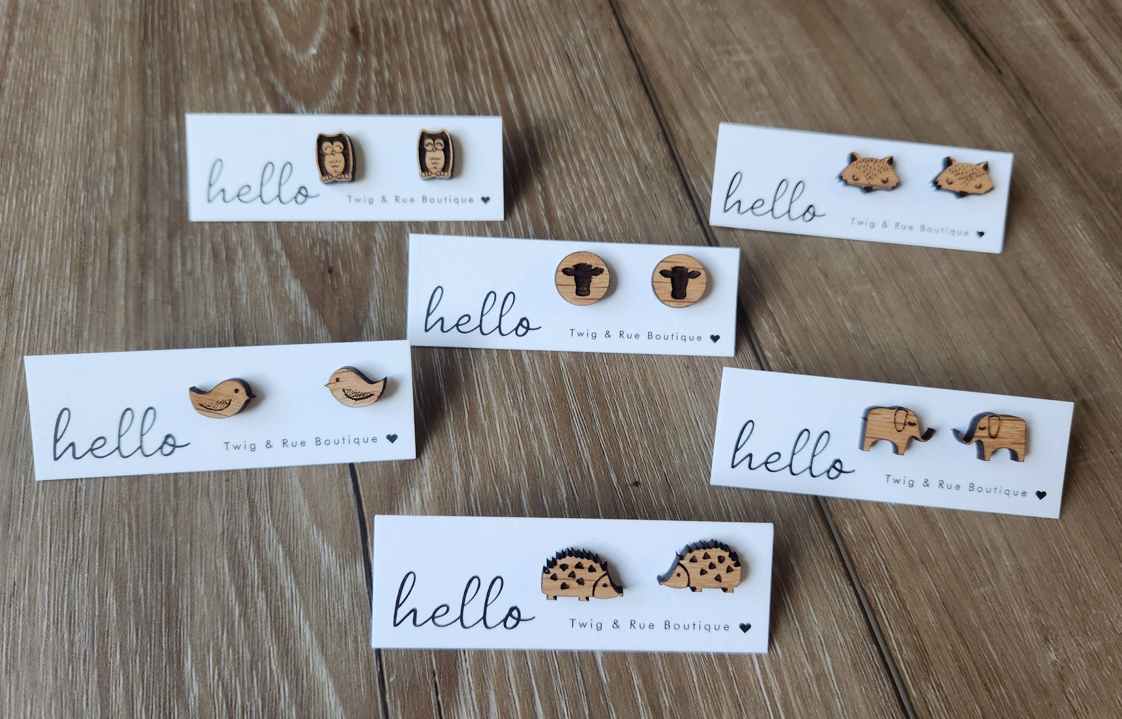 Twig & Rue boutique - Venta al por mayor Pendientes de botón/aretes de poste - Pendientes de madera animal3