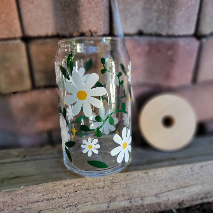 Glazen Daisy-beker met optioneel deksel en rietje voor wholesale door Superior Sweet Water