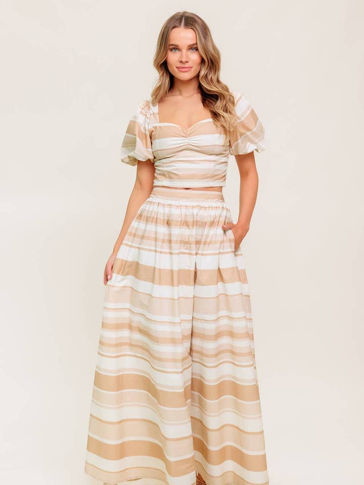 IVORY TAUPE A printed woven top and skirt set - IT13649-SET for wholesale on Faire