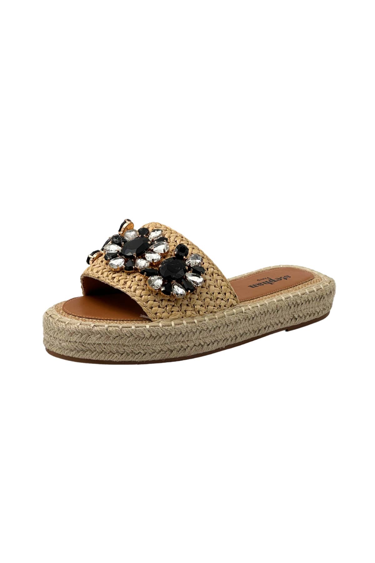 Negro Sandalia espadrille con piedras coloridas y tira trenzada de venta al por mayor en Faire7