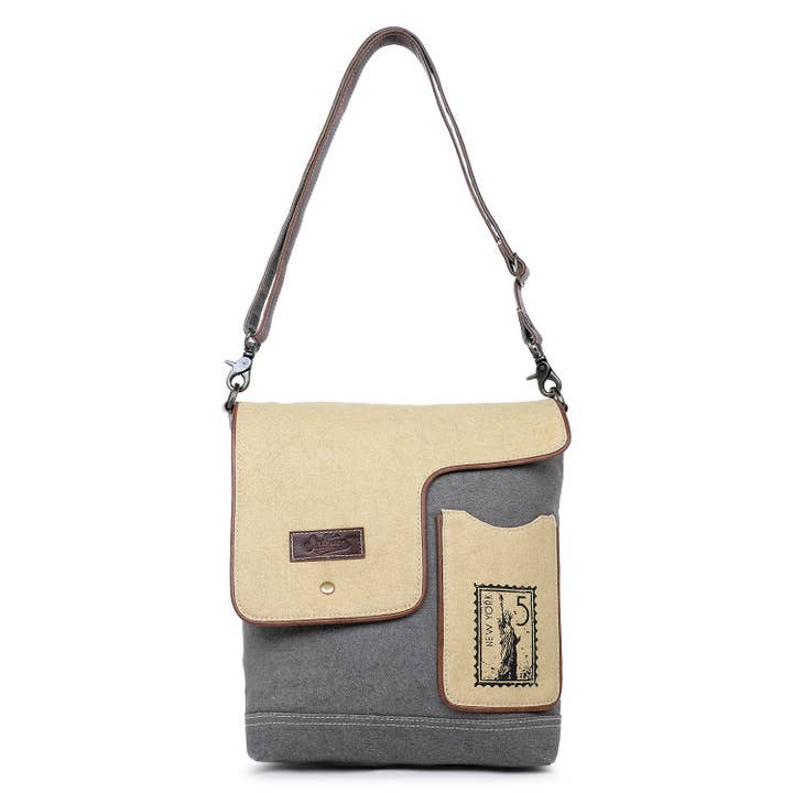 Sixtease Bags USA - Vendita all'ingrosso Borsa a tracolla - Donna - Borsa a tracolla da donna in tela e pelle - Dun/ Davy's Grey