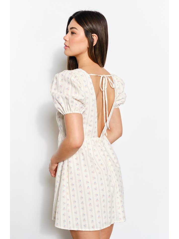 Ivory COTTAGE PUFF SLEEVE MINI DRESS for wholesale on Faire