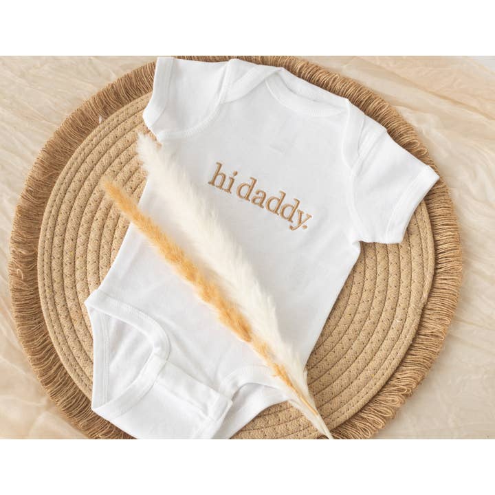 Embroidered Hi Daddy Onesie or Tshirt for Newborn for wholesale by Nunu's Studio
