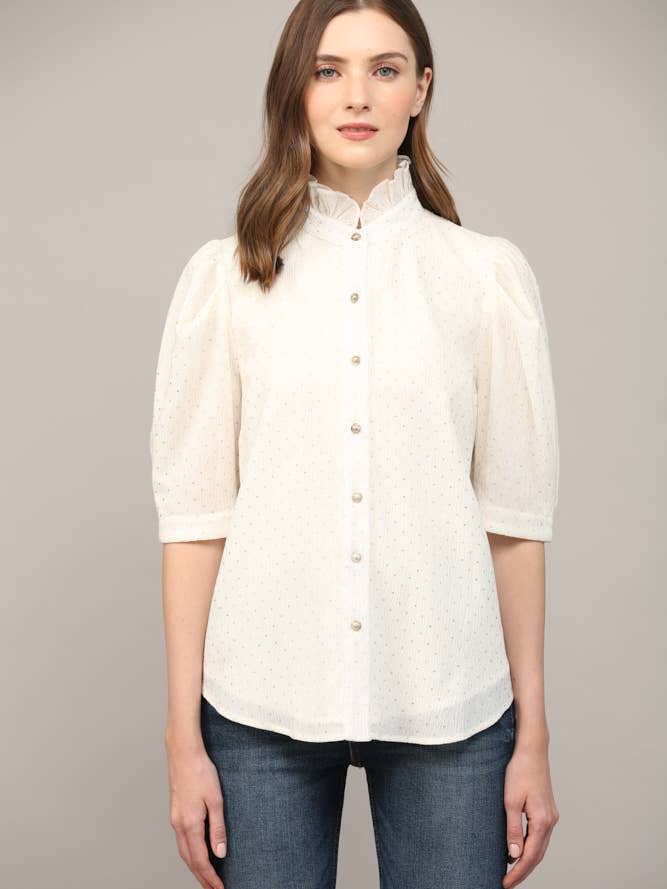 STUD EMBELLISHED SHORT PUFF SLV BLOUSE FT20275 for wholesale by FATE