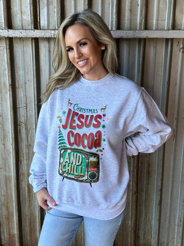 Christmas Jesus Cocoa & Chill Sweatshirt  for wholesale by Adelle Linen