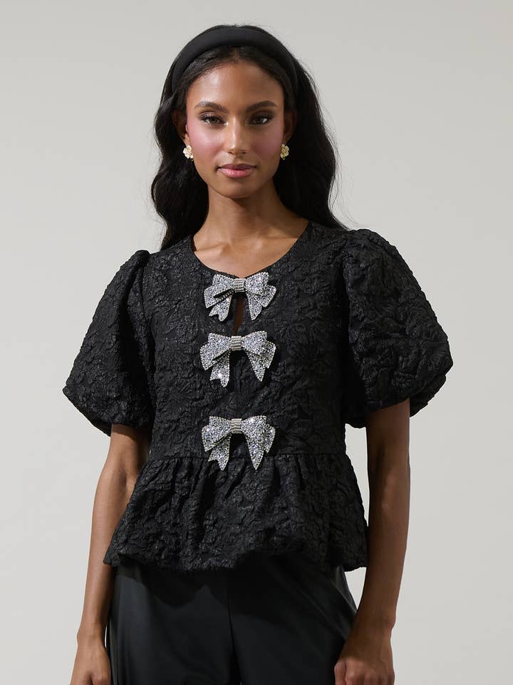 Sugarlips – Großhandel Bluse – Damen – Arielle Jacquard Mania Schleifen-Top3