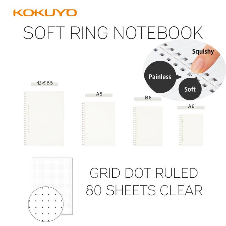 Hakubundo - Wholesale Notebook - Japanese/KOKUYO SOFT RING DOT RULED 80 SHEETS CLEAR NOTEBOOk