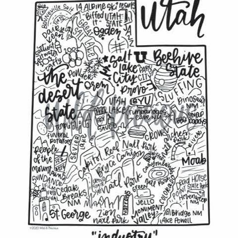 Utah State Print for engroshandel hos Wild & Precious Boutique