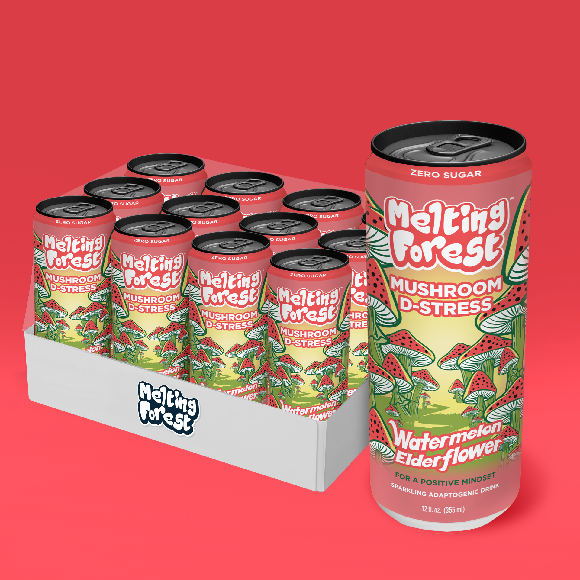 Melting Forest - Wholesale Sparkling Water - Mushroom Drink | Stress Relief | Watermelon Elderflower 12