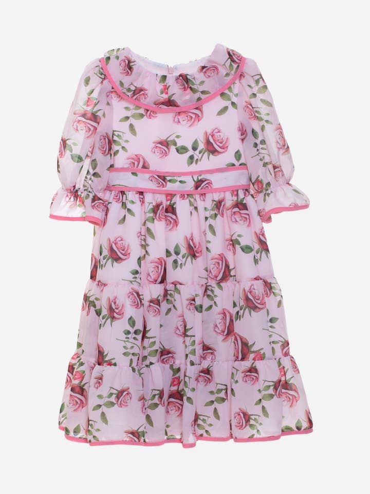 Vestito da bambina con stampa esclusiva di rose per la vendita all'ingrosso da parte di Patachou