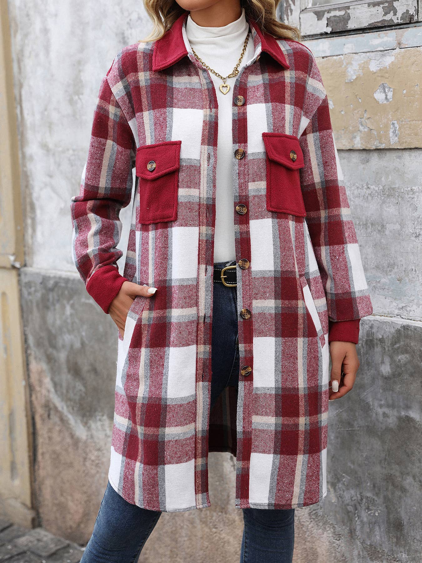 Masyal - Wholesale Shirt Jacket/Shacket - Women's - Autumn and winter retro brushed long plaid shirt jacket6