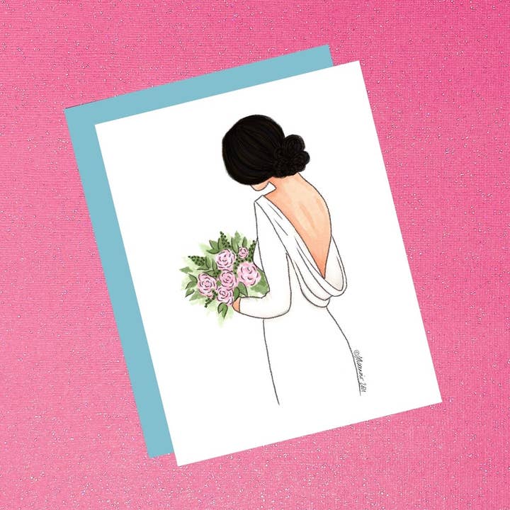 Bruidsmode illustratiekaart - Bruiloft/douche Black Fair voor wholesale door Tiffany Ascensio Designs | Watercolor Greeting Cards