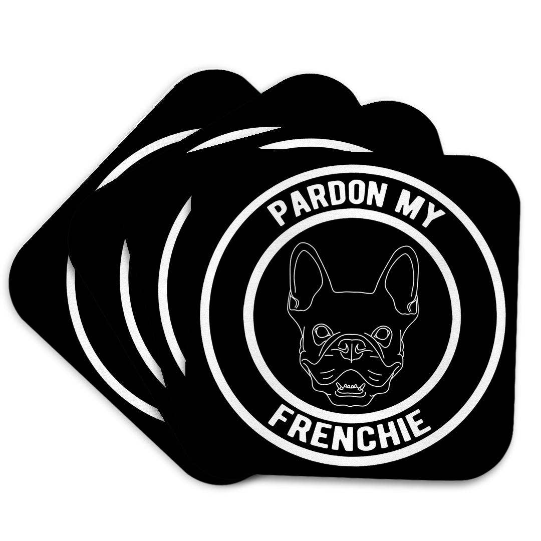 3dRose – Engroshandel Bordskånere – 3dRose, Undskyld min Frenchie i en cirkel med fransk bulldog på sort baggrund, Bordskåner7