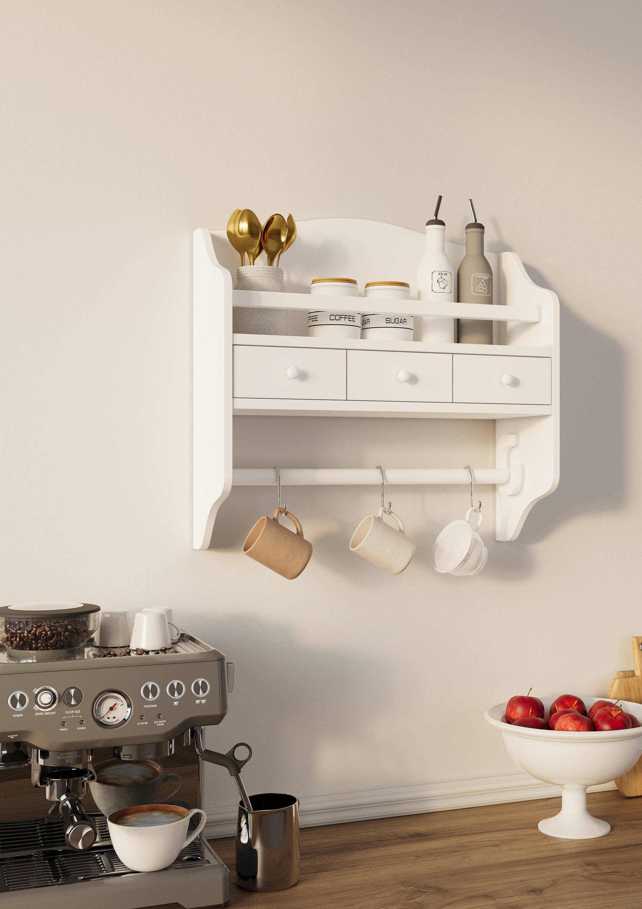 Arlo Belle LLC - Wholesale Wall Mounted Shelf - Rustic Farmhouse Floating Wall Shelf with Drawers and Rod4