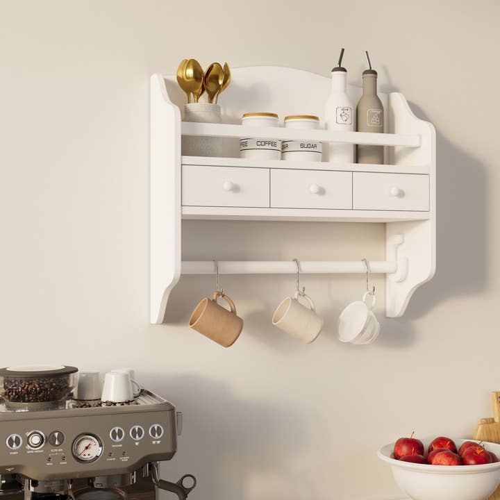 Arlo Belle LLC - Wholesale Wall Mounted Shelf - Rustic Farmhouse Floating Wall Shelf with Drawers and Rod4