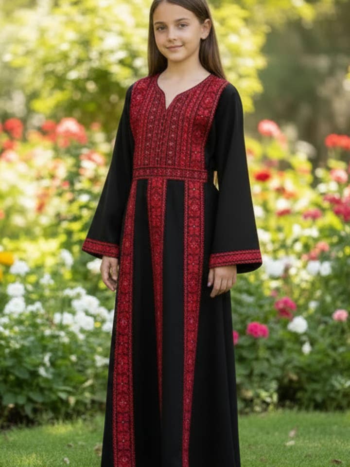 Elegant Kids Broderad Abaya - Traditionell Islamisk Klädsel för Alla Tillfällen för wholesale av Palestinian Elegance