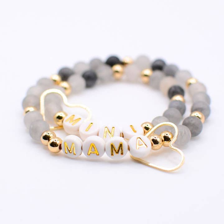 Two and Crew - Wholesale Charm/Dangle Bracelet - Mama MINI matching BLACK gold beaded bracelet jewelry set