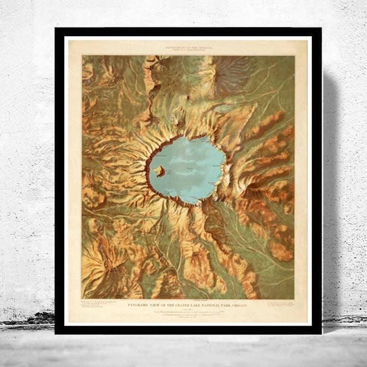Panoramic View of the Crater Lake National Park Oregon 1915 United States | Vintage Map Wall Art Print | Large Map Print for wholesale by OldCityPrints - Old Maps and Posters