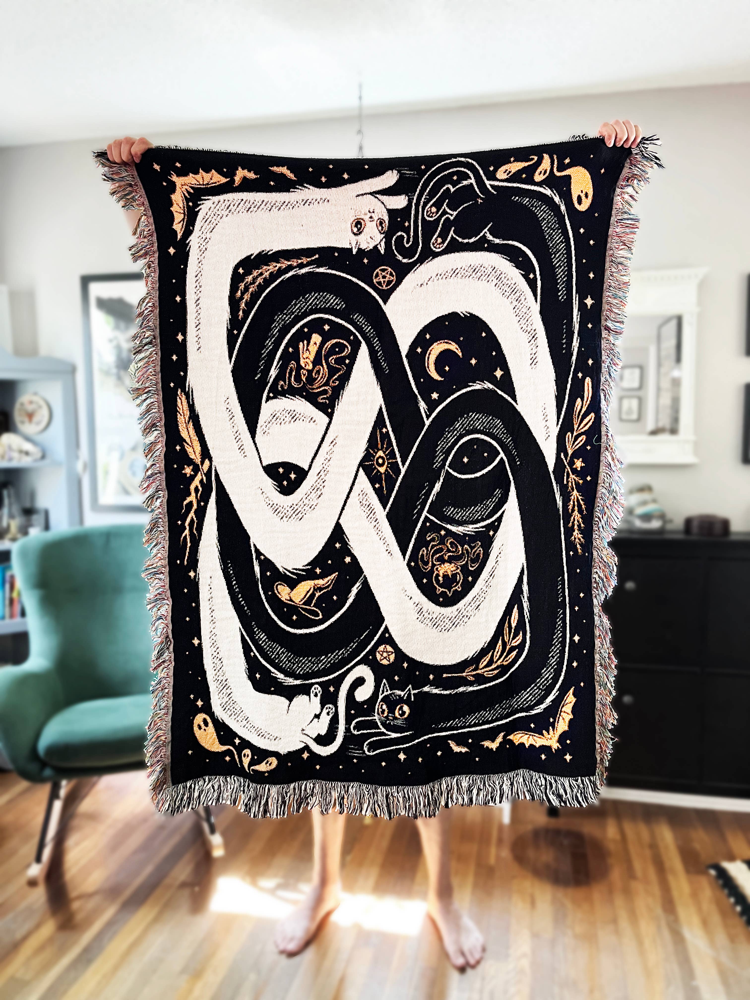 Elissa Marie Creative - Wholesale Throw Blanket - OuroPURRos Woven Throw Blanket | witchy | cats | occult0