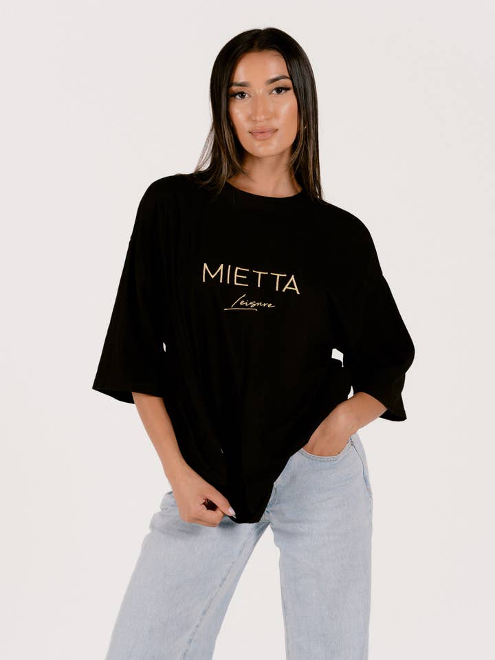 Botanical Oversized T - Black for wholesale by Mietta Leisurewear