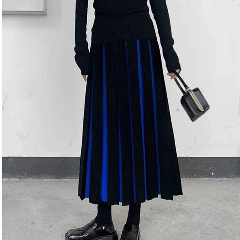 UZ Wholesale Store – wholesale Skirt – Women’s – Color Block High-Waisted Knitted Pleated Midi Skirt1