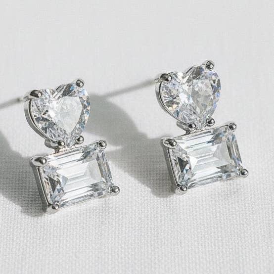 Heart-Shaped Geometric Zirconia Drop Earrings for wholesale by Ellemadera