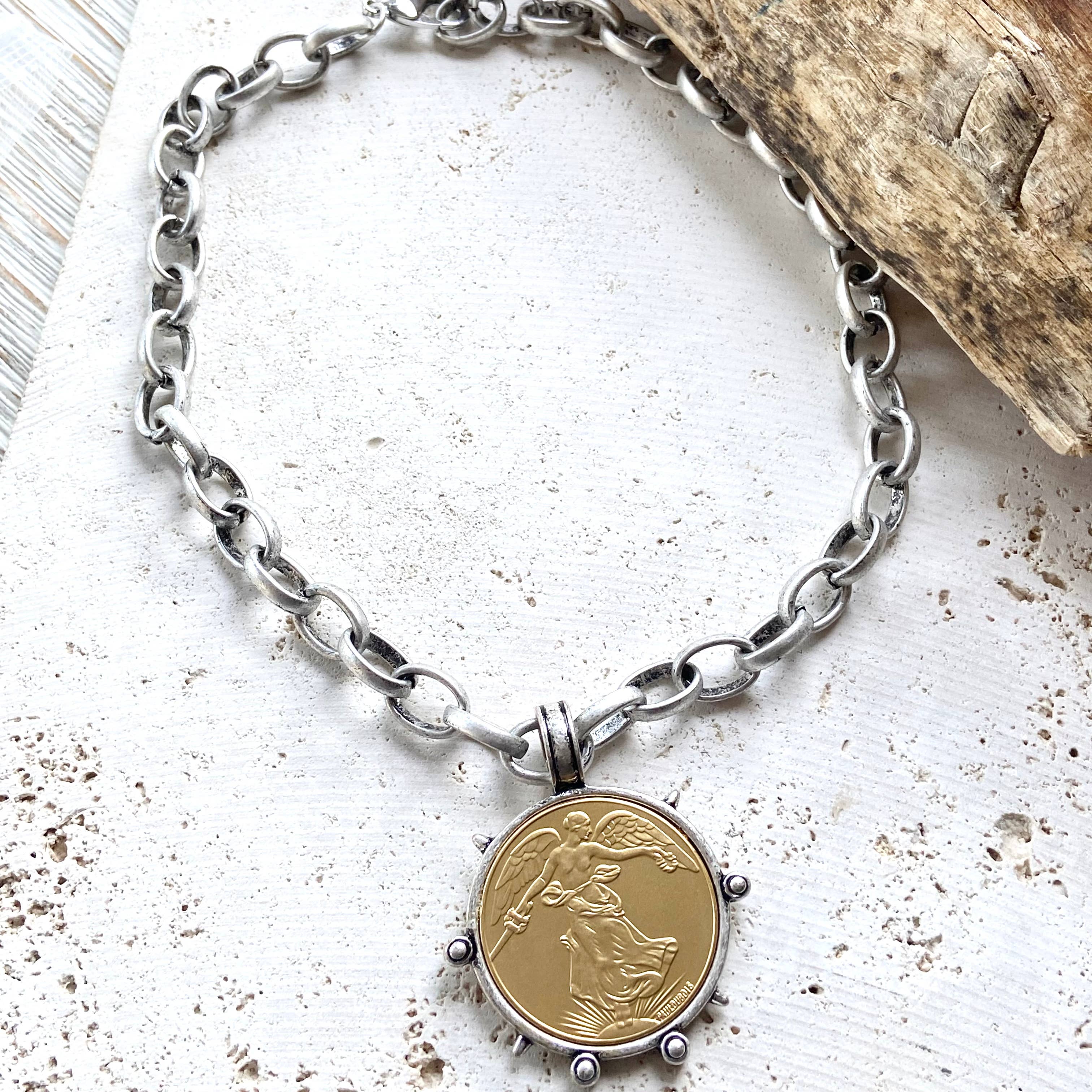 VB&CO Designs Handmade Jewelry - Wholesale Pendant/Charm Necklace - Medallion French Angel coin necklace boutique  jewelry9