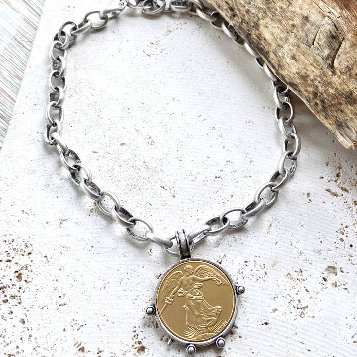 VB&CO Designs Handmade Jewelry - Wholesale Pendant/Charm Necklace - Medallion French Angel coin necklace boutique jewelry9