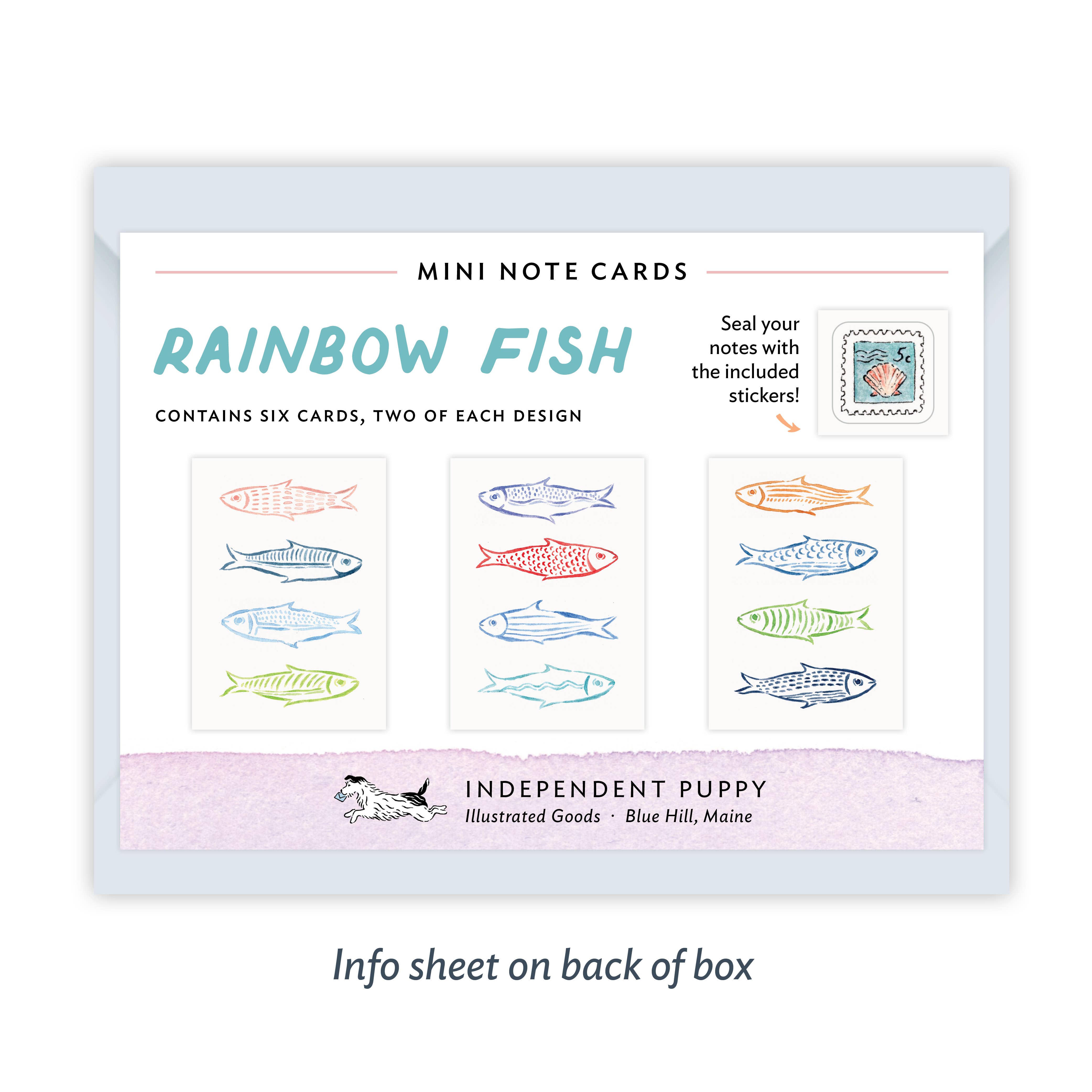 Independent Puppy - Wholesale Stationery/Notecard Set - Rainbow Fish Mini Note Cards, Set of 6 | 2.5 x 3.5"3