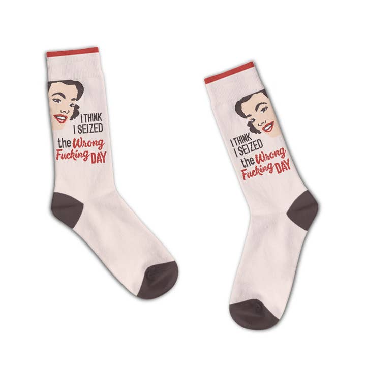 Funatic - About Face Designs - Nice Enough Merch Co - Wholesale Socks - Unisex - I Seized The Wrong Fucking Day Socks - Closeout | Funatic1