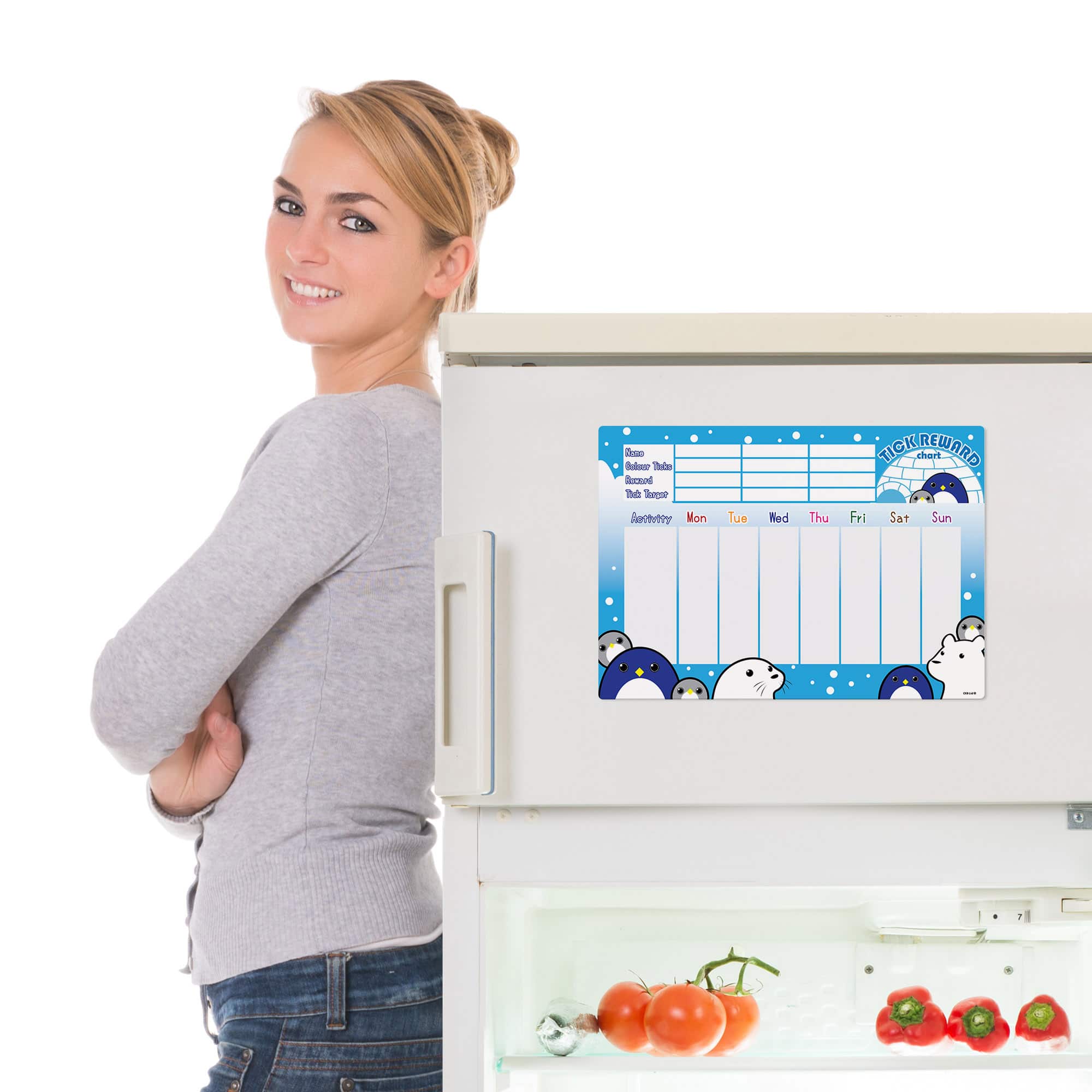 Wholesale Gifts Tomorrow – wholesale Magnet board – Magnetic Refrigerator Reward Chart A3 Size Penguin & Friends1