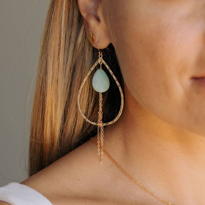 Chrissy Pale Blue Amazonite Dangle Earrings for wholesale by Laura Elizabeth