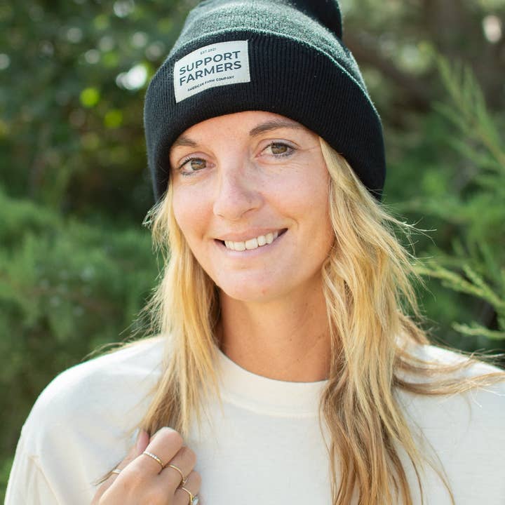 Black ‘Support Farmers’ Beanie for wholesale on Faire1