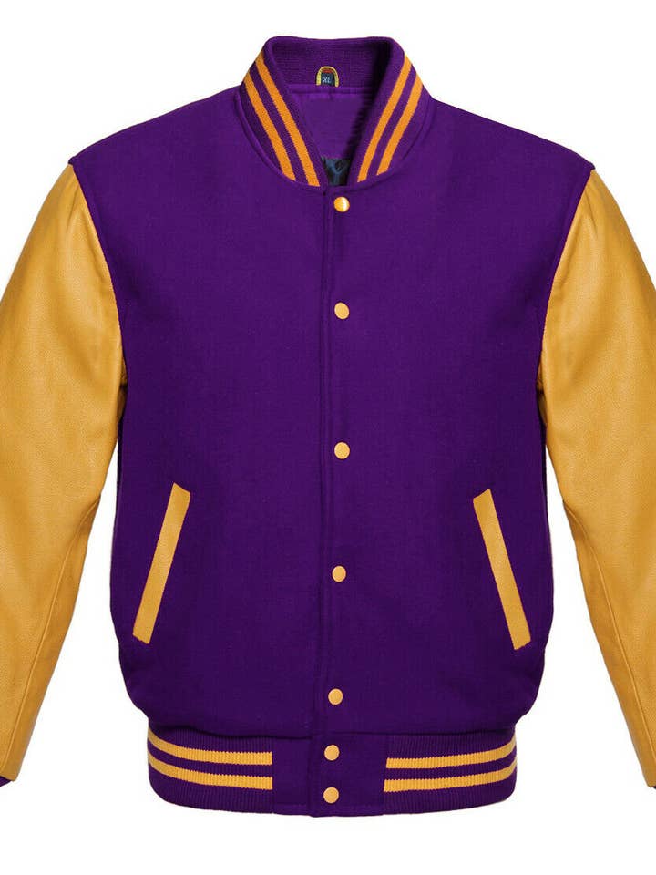 Varsity Jacket, 100% Melton Wool and Original Leather PUPLG for wholesale by Kicky Imports LLC