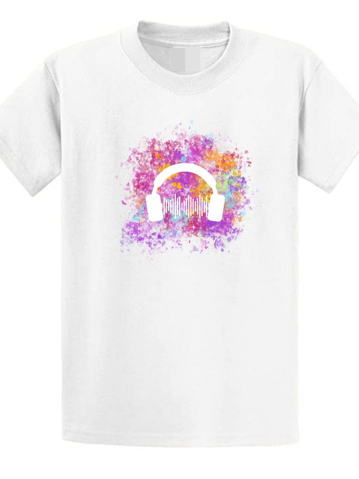 Second Ave mænds DJ-hovedtelefoner Festival Hvid T-shirt for engroshandel hos Second Ave Gift Company