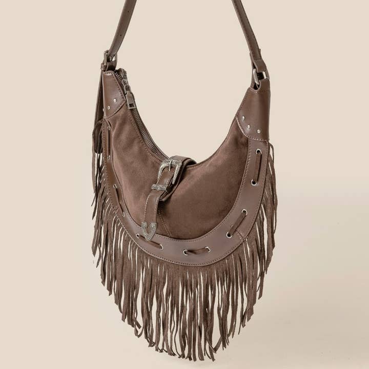 Anarchy Street - Wholesale Shoulder Bag - Women's - Leather Belt Decor Fringe Hobo Shoulder Bag1