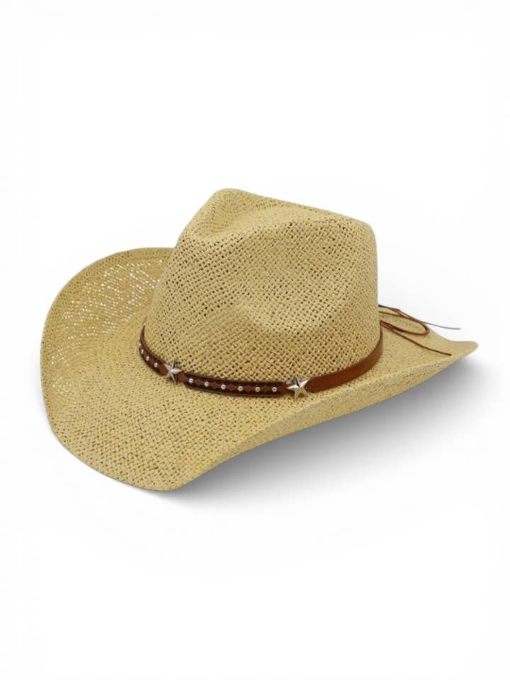 Chapéu de Cowboy de Palha com Faixa de Chapéu com Tachas em Forma de Estrela por atacado de Artini Accessories