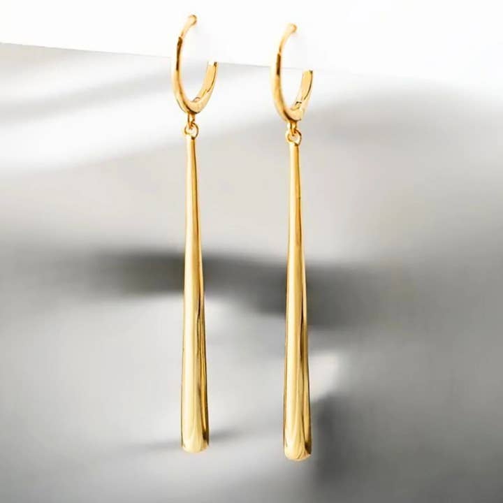 Lila 14K Gold Long Bar Pendant Earring for wholesale by Everly Yours