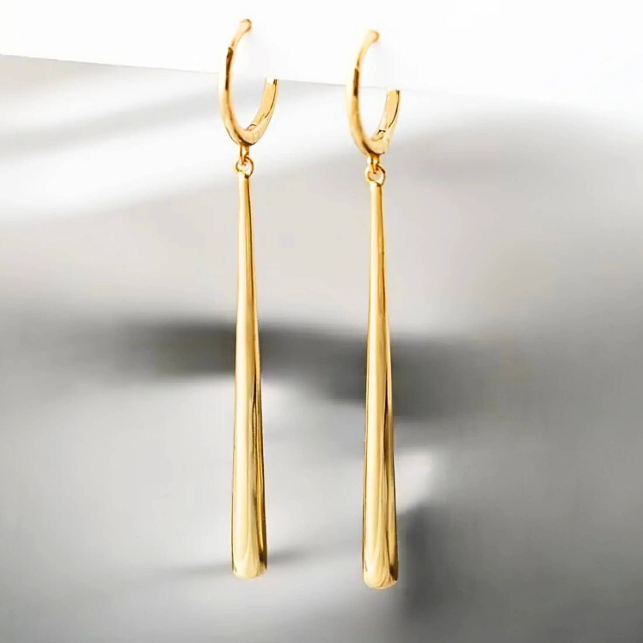 Lila 14K Gold Long Bar Pendant Earring for wholesale by Everly Yours